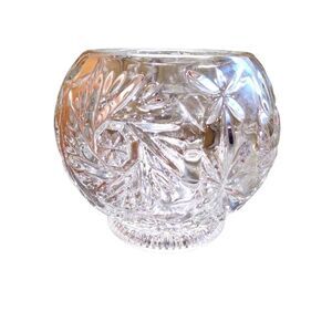 Vintage Mid Century Modern Pressed Glass Rose Starburst Crystal Bowl Vase 6.75”
